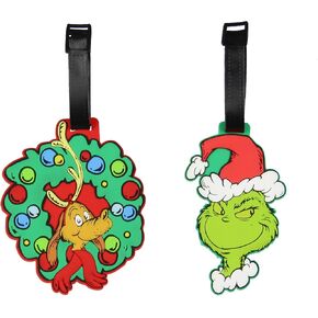 Dr. Seuss The Grinch Max and Grinch 2 Piece Set Rubber Luggage ID Tags for Bags and Suitcases for Men Women and Kids