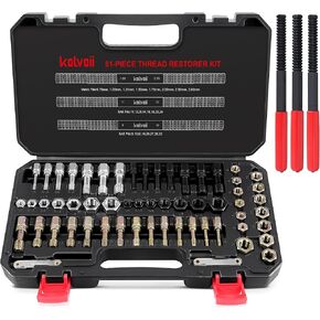Kolvoii 61-Piece Thread Restorer Kit, Rethread Repair Tool, UNC, UNF & Metric Thread Chaser Set with Thread Pitch Gauge is Designed to Repair or Reshape Damaged Threads on Bolts, Screws, or Nuts