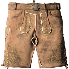 Lederhosen Men - Oktoberfest Costume for Men - Authentic and Genuine German Leather Shorts - Brown