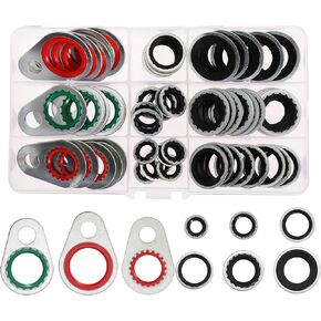 60 Pcs A/C System Compressor Gasket Seals Air Conditioning Compressor Port Bonded Washer Seal Assortment Kit,Red
