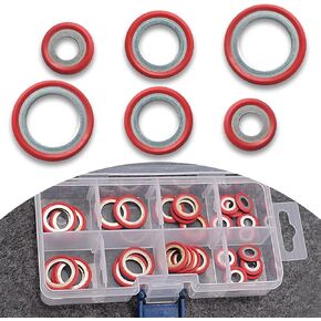 30 PCS Car Air Conditioning Compressor Gasket Combination Kit, High Temperature Resistant O-ring Port Cooling Pump Seal Gasket Kit, Replacement Parts, Suitable for Cars Trucks SUVs (Red)