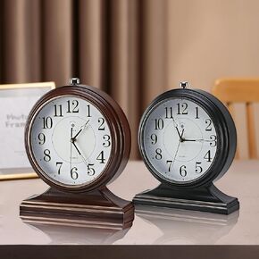 10-inch Retro Mantel Desk Clocks,Vintage Table Clocks for Fireplace,Easy to Read Décor Clocks for Living Room, Bedroom, Office, Desktop Decoration (Bright Brown)