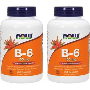 NOW Vitamin B-6 100mg,250 Capsules (Pack of 2)