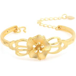 Fashion 18K Gold Plated Alloy Flower Pattern Cuff Bracelet Adjustable Link Chain Bracelet