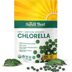 Sunlit Best USDA Organic Premium Chlorella Tablets 1000 Count | 100% Pure Chlorella Superfood Supplement High in Protein, Chlorophyll, Vitamins, & Minerals | Supports Good Health, Wellbeing