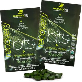 RECOVERYbits Organic Chlorella Algae Tablets, Superfood, Pure Green Algae, High Protein and Fiber, Chlorophyll, Cracked Cell Wall Non-Irradiated, for Immune Boosting and Detox, Non-GMO, 60 Tablets