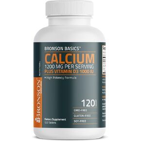 Bronson Calcium 1200 MG Per Serving Plus Vitamin D3 1000 IU High Potency Formula, Non-GMO, 120 Tablets