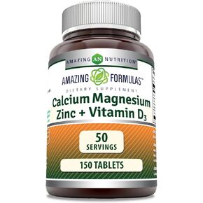 Amazing Formulas Calcium Magnesium Zinc D3 - 300 Tablets Per Bottle Supplement (Calcium 1000mg - Magnesium 400mg - Zinc 25mg Plus Vitamin D3 600 IU - Per Serving of 3 Tablets)