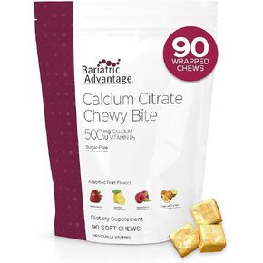 Bariatric Advantage Calcium Citrate Chewy Bites 500 mg - for Bariatric Surgery Patients - Vitamin D3 - Sugar-Free Chewable Calcium Supplement - Bariatric Calcium Chews - Assorted Fruit - 90 Count