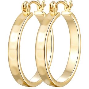 14K Gold Hoop Earrings for Women Trendy Gold Earrings Polished Gold Chunky Hoop Earrings Classic Dainty Gold Earrings Hoops for Women, 26mm*4mm