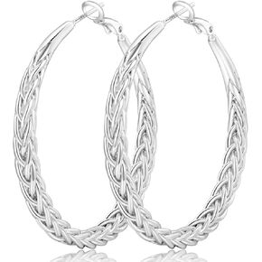 Senteria Silver Hoop Earrings for Women Hypoallergenic 925 Sterling Silver Post Hoop Earrings Lightweight Large Silver Hoop Earrings Thick Twisted Silver Hoop Earrings 30/40/50MM