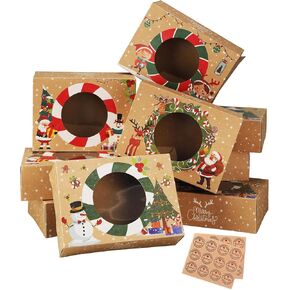 24 Sets Christmas Cookie Boxes with Window Treat and Pastry 9 x 6 x 3 Inches Gold Bakery Boxes Container for Gift Giving Christmas Chocolate Covered Strawberries,Donut,Mini Cake Packaging Boxes