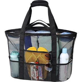F-color Mesh Beach Bag Family - Beach Tote 9 Pockets Beach Towel Bag