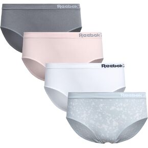 Reebok Girls' Hipster Briefs - 4 Pack Breathable Stretch Performance Hipster Panties - Seamless Underwear for Girls (6-16)