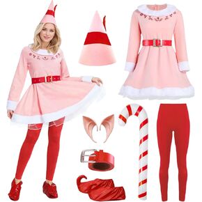Elf Costume for Women Adult Christmas Deluxe Pink Fancy Dress Festive Costume Xmas Party Cosplay Outfits