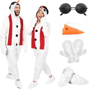 5 Pcs Snowman Costume Kit for Women Men Christmas Costumes Adult snowman outfit Scarf Nose for Cosplay Party