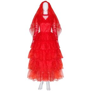 Red Gothic Wedding Bride Costume Adult Women Red Bride Wedding Dress with Veil