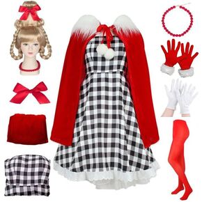 Pigmiss 8PCS Women Costume Adult Houndstooth Dress with Cindy Wig Cape Christmas Cosplay Costume Accessories