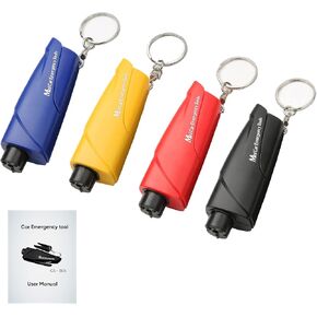 4-Pack Car Window Breaker Keychain Seatbelt Cutter, 3-in-1 Glass Breaker and Seat Belt Cutter, Car Emergency Escape Tool with User Manual for Land and Underwater
