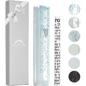 Modern Glass Mezuzah Case For Door With Non-Kosher Scroll Shatterd Glass Design Waterproof Mezuza Cover Home Blessing and Protection