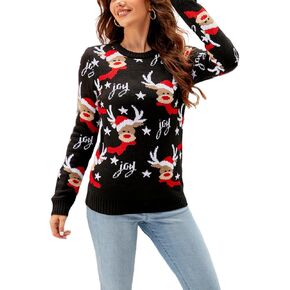 Velius Women Long Sleeve Ugly Pullover Funny Christmas Elk Tree Party Sweater