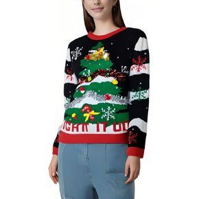 Velius Women Long Sleeve Ugly Pullover Funny Christmas Elk Tree Party Sweater