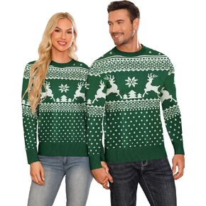 LecGee Couple Matching Christmas Sweaters Snowflake Reindeer Crewneck Knitted Top Long Sleeve Ugly Xmas Pullover for Holiday
