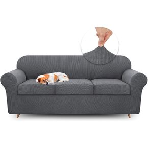 CBRInvCo Sofa Covers Washable - 4 Piece Sofa Covers for 3 Cushion Couch High Stretch Pet Couch Cover Jacquard Fabric Waterproof Sofa Cover (Gray)
