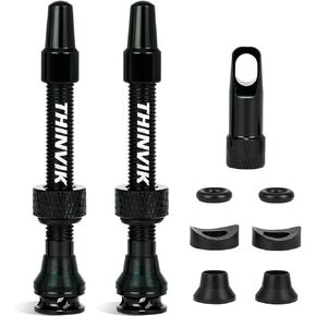 Thinvik Presta Tubeless Valve Stem 48mm, Super Light Alloy Presta Tubeless Valve Stem Kit for Tubeless Tires-2 Tubeless Valve Stem (with Aluminum Alloy Valve Cap) + Valve Core Removal Tool(Gold)