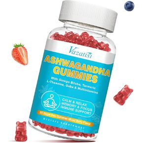 2 Pack Ashwagandha Gummies 3000 mg with Turmeric GABA Mood Energy and Immune Support, Mixed Berry Flavor 120 Cts
