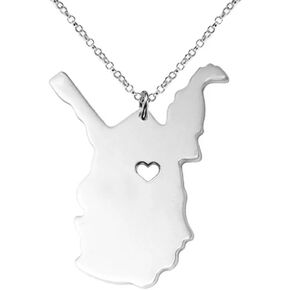 Art Attack Stainless Steel I Love West Virginia Necklace, Mountain State Heart Map Pendant (Silver)