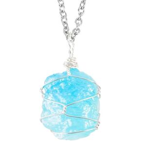 Raw Aquamarine Necklace,Gemstone Crystal Healing Stone Necklace,Birthstone Necklace,Wire Wrap