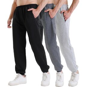 3 Pack Sweatpants for Men Athletic Gym Workout Mens Joggers with Zipper Pockets Active Running Pants