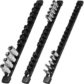 Socket Organizer, 9PCS Socket Holder Set, 1/4-Inch x 48 Clips, 3/8-Inch x 45 Clips, 1/2-Inch x 36 Clips Drive Socket Tray, Socket Rail for Tool Box Drawer