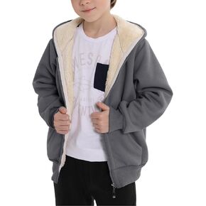 VDWIP Kids Sherpa Lined Hoodie Unisex Boys Girls Winter Warm Fleece Jacket Zip Up Hooded Sweatshirt(DarkGrey-M)