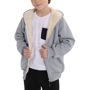 Kids Sherpa Lined Hoodie Unisex Boys Girls Winter Warm Fleece Jacket Zip Up Hooded Sweatshirt