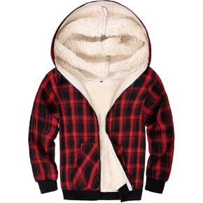 Gihuo Unisex Boy's Girls Winter Warm Sherpa Lined Zip Up Sweatshirt Fleece Jacket Kid's Hoodie Outerwear(RedPlaid-Large)