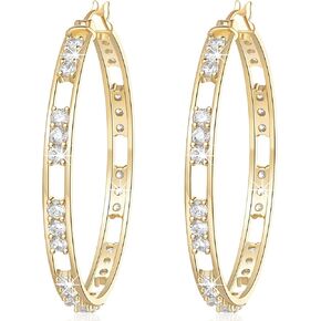 14K Gold Hoop Earrings Diamond Earrings for Women Sparkling 14K Gold Earrings for Women’s Hoop Earrings Cubic Zirconia Hoops 42mm*4mm