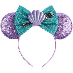 FACHPINT Women's Mermaid Ears Headband for Holiday Theme Park Cosplay Role Play (Purple/Shells)