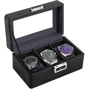 Watch Box for Men,3-Slot Mens Watch Case with Glass Display,Watch Storage Case with Removable Watch Pillow, Watch Holder Organizer for Birthdays Anniversary Christmas Gift(Black, 3Slot)