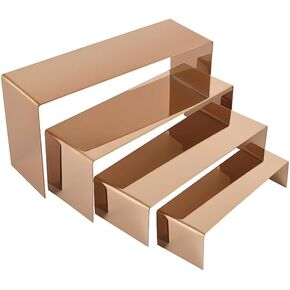 4 Pcs Gold Stainless Steel Display Risers, Display Stand for Display Cupcake Dessert Perfume Purse Handbag Shoe Jewelry and Funko Pop