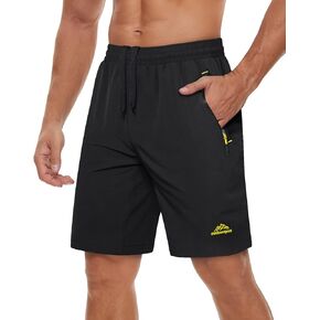 TACVASEN Men's Running Athletic Shorts 9" Elastic Waist Workout Shorts Quick Dry Lightweight Shorts 3 Zipper Pockets
