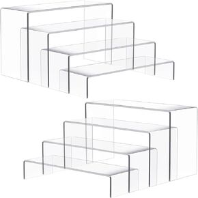 2 Set Large Acrylic Risers, 8 Pcs Rectangular Clear Acrylic Display Stand, Display Risers Shelf for Retail Desktop Shoe Showcase Jewelry Funko Pop Figures