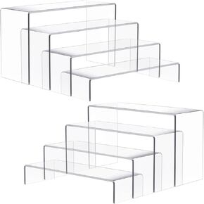 2 Set Large Acrylic Risers, 8 Pcs Rectangular Clear Acrylic Display Stand, Display Risers Shelf for Retail Desktop Shoe Showcase Jewelry Funko Pop Figures