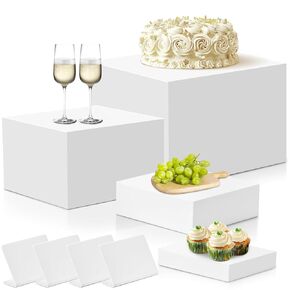 4 PCS Buffet Risers, Acrylic Risers Display Stands, Dessert Table Display Set, Collectibles Jewelry Figures Show Cake Stand with Hollow Bottoms (White, 4 pcs(8,7,6.5,6 Inch))