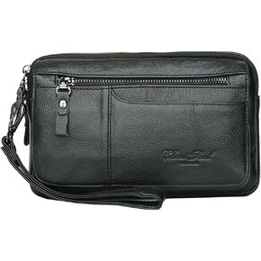 KPYWZER Leather Clutch Purse Wallet Men Wristlet Holder Wrist Bag Pack Business Handbag