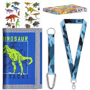 Kids Wallet for Boys Girls 5-16, Box-Packed Boys Trifold Wallet with Lanyard and Zipper Coin Pocket for Kids Toddler Children, Novelty Sports Wallet with Stickers and Card Holder -Balck Game