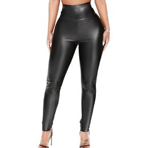 KIWI RATA High Waisted Faux Leather Leggings for Women Butt Lifting Stretchy PU Pants Sexy Tights