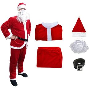 UDYR Christmas Santa Claus Suit, Adult Men's Santa Costume Beard, Xmas Classic Flannel Cosplay Clothes