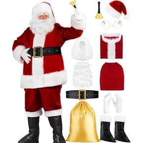 Santa Claus Costume for Men Adult Christmas Costume 11pc Deluxe Santa Suit Outfit Set